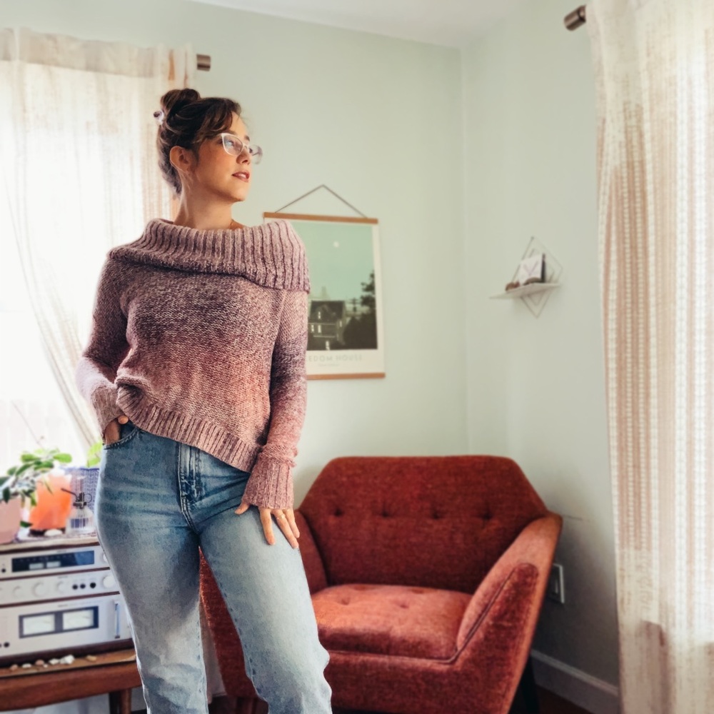 Pink ombré cowl neck sweater